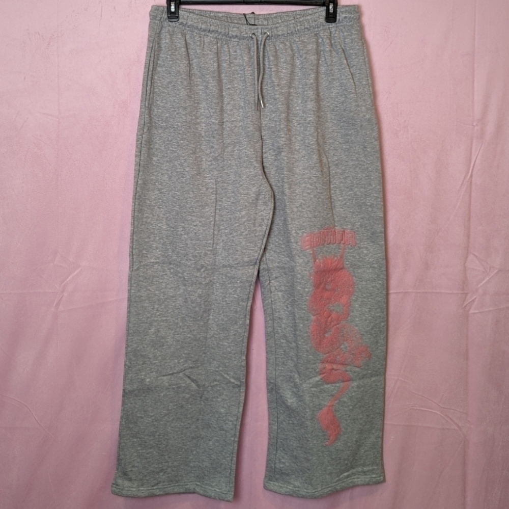 Boohoo Man Relaxed Limited Edition Dragon Joggers in Light Gray Marl size 4X